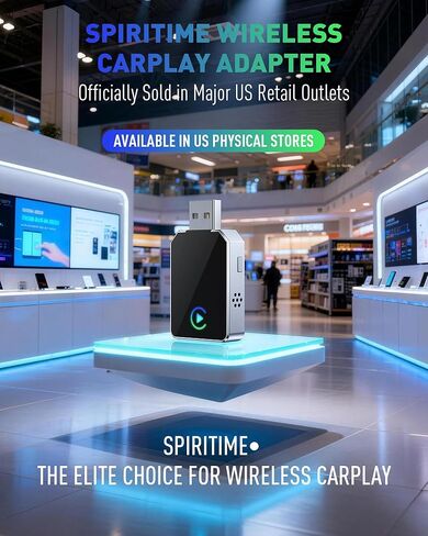 محول SPIRITIME اللاسلكي CarPlay لهاتف iPhone - اتصال تلقائي لمدة 5 ثوانٍ | 1-انقر فوق تبديل الهاتف للعائلات | تحويل سلكي إلى لاسلكي | مستقر وسريع، التوصيل والتشغيل | يدعم مصنع سيارات CarPlay 2016+ in Kuwait
