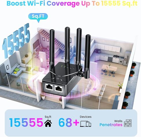 معزز إشارة موسع شبكة WiFi، موسع إنترنت طويل المدى بطول 15599 قدم مربع، معزز شبكة WiFi، أسرع 6 مرات، أقوى مكرر شبكة Wi-Fi لاسلكي مع منفذ إيثرنت، معزز شبكة Wi-Fi يدعم 99% من الأجهزة، إعداد بنقرة واحدة in Kuwait