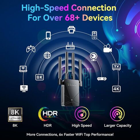معزز إشارة موسع شبكة WiFi، موسع إنترنت طويل المدى بطول 15599 قدم مربع، معزز شبكة WiFi، أسرع 6 مرات، أقوى مكرر شبكة Wi-Fi لاسلكي مع منفذ إيثرنت، معزز شبكة Wi-Fi يدعم 99% من الأجهزة، إعداد بنقرة واحدة in Kuwait