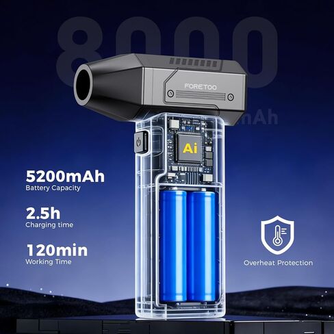 منفضة هواء مضغوط، محرك كهربائي بدون فرشاة بقوة 130000 دورة في الدقيقة مع سرعة ستبليس قابلة للتعديل، منفاخ هواء لاسلكي سريع الشحن وقابل لإعادة الشحن للكمبيوتر والسيارة ولوحة المفاتيح والحيوانات الأليفة والمنزل والخارج in Kuwait