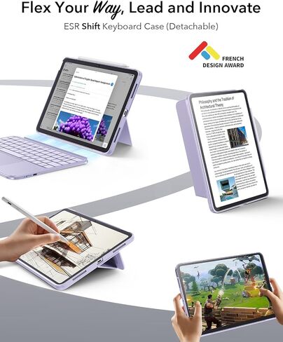 حافظة ESR لجهاز iPad Air 11 بوصة مع لوحة مفاتيح M4/M3/M2 (2026/2025/2024) وحافظة لوحة مفاتيح Air 5th/4th Gen Shift، لوحة مفاتيح مغناطيسية قابلة للفصل، أوضاع عمودية/أفقية، لوحة تتبع يمكن النقر عليها في أي مكان، أرجواني in Kuwait