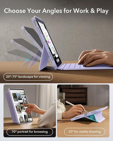 حافظة ESR لجهاز iPad Air 11 بوصة مع لوحة مفاتيح M4/M3/M2 (2026/2025/2024) وحافظة لوحة مفاتيح Air 5th/4th Gen Shift، لوحة مفاتيح مغناطيسية قابلة للفصل، أوضاع عمودية/أفقية، لوحة تتبع يمكن النقر عليها في أي مكان، أرجواني in Kuwait