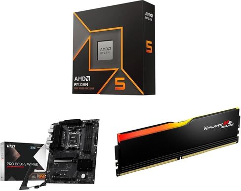 مجموعة ذاكرة اللوحة الأم Newegg CPU - Ryzen 5 9600X مع PRO B850-S WIFI6E 6Gb/s 5G Network Wi-Fi6E اللوحة الأم وRipjaws M5 Neo RGB Series 16GB 288-Pin PC RAM DDR5 6000 (PC5 48000) ذاكرة سطح المكتب in Kuwait