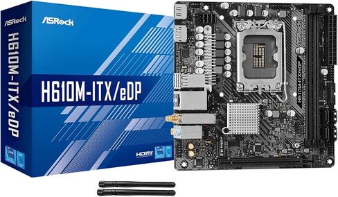 ASRock H610M-ITX/eDP Mini-ITX Motherboard, Supports Intel 14th/13th/12th Gen Core Processors (LGA1700), DDR4, PCIe 4.0, eDP, HDMI, DisplayPort, Intel Gigabit LAN, Wi-Fi 5, Dr.MOS in Kuwait