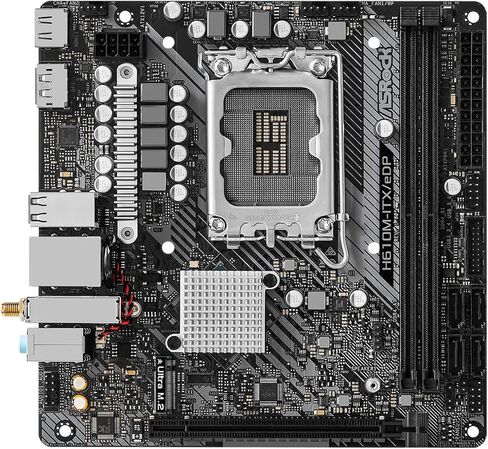 ASRock H610M-ITX/eDP Mini-ITX Motherboard, Supports Intel 14th/13th/12th Gen Core Processors (LGA1700), DDR4, PCIe 4.0, eDP, HDMI, DisplayPort, Intel Gigabit LAN, Wi-Fi 5, Dr.MOS in Kuwait