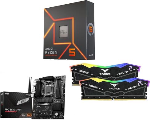 مجموعة ذاكرة اللوحة الأم لوحدة المعالجة المركزية Newegg - حزمة Ryzen 5 7600X مع PRO B650-S WiFi وTG T-Force 16GB (2X8GB) DDR5 6000 in Kuwait