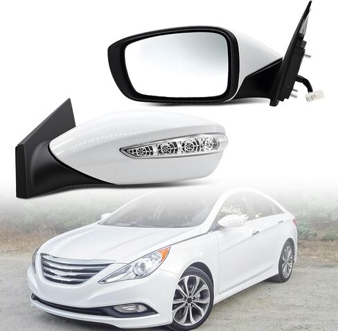 Passenger Side Mirror Assembly 7Pins Compatible with 2011-2014 Sonata with Heated Turn Signal Power Glass Manual Folding White 87620-3Q110 HY1321168 (Right) in Saudi Arabia