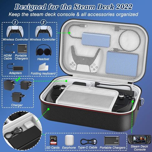 حقيبة Steam Deck Case 2025، حقيبة حمل لوحدة التحكم والملحقات، تخزين شاحن محول تيار متردد مدمج، سعة كبيرة in Kuwait
