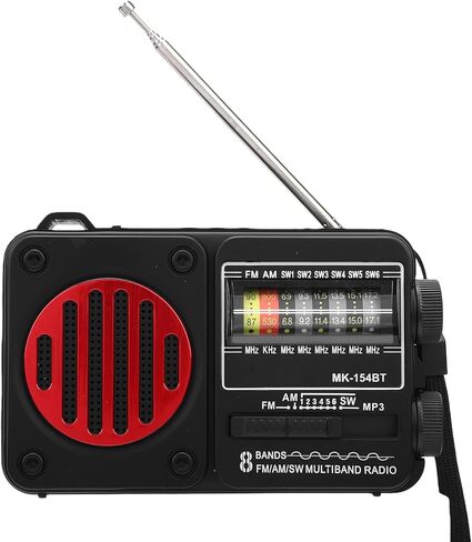 AM FM SW Radio, Portable Bluetooth Radio with Memory Card USB Playing, for Seniors Outdoor Camping Home Use (Black Red) in Saudi Arabia