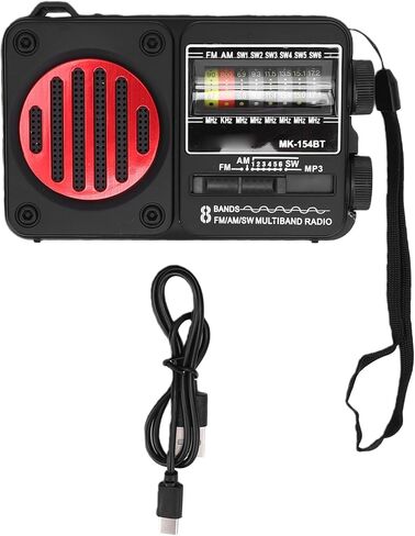 AM FM SW Radio, Portable Bluetooth Radio with Memory Card USB Playing, for Seniors Outdoor Camping Home Use (Black Red) in Saudi Arabia