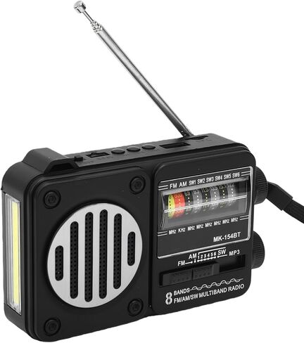 راديو PUSOKEI AM FM SW، راديو محمول بلوتوث قابل لإعادة الشحن عبر USB مع مصباح يدوي ودعم بطاقة الذاكرة، للطوارئ والتخييم المنزلي (أسود وأحمر) in Kuwait