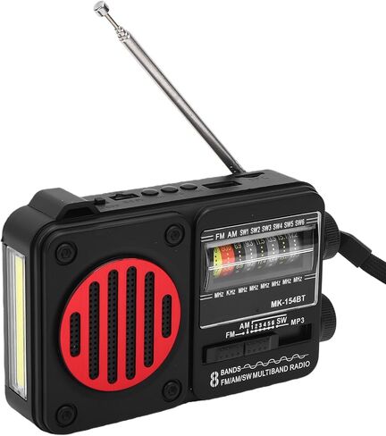 راديو PUSOKEI AM FM SW، راديو محمول بلوتوث قابل لإعادة الشحن عبر USB مع مصباح يدوي ودعم بطاقة الذاكرة، للطوارئ والتخييم المنزلي (أسود وأحمر) in Saudi Arabia