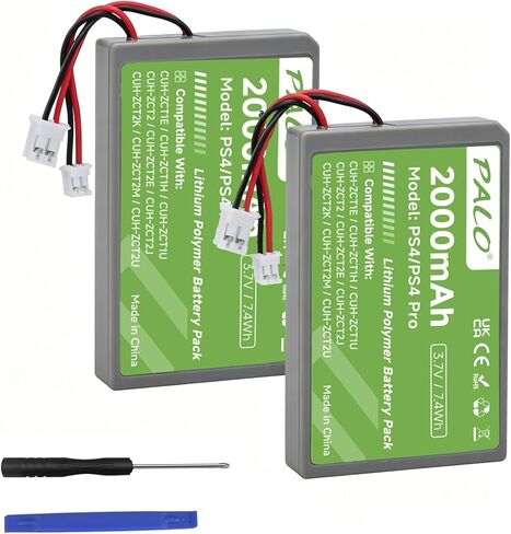 PS4 Battery 2000mAh Replacement for Sony PS4/PS4 Pro/PS4 Slim PS4 Dualshock 4 Controller CUH-ZCT1E CUH-ZCT1H CUH-ZCT1U CUH-ZCT2 CUH-ZCT2U (2 Pcs) in Kuwait