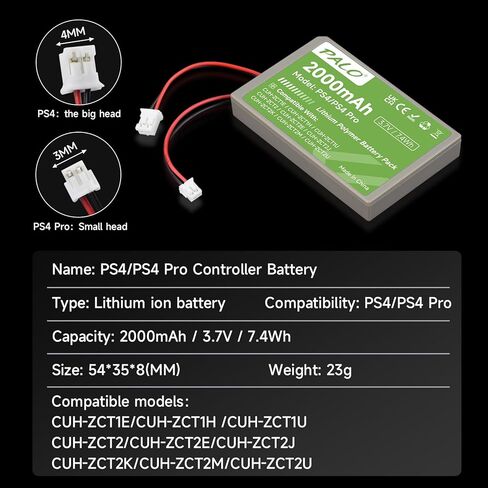 PS4 Battery 2000mAh Replacement for Sony PS4/PS4 Pro/PS4 Slim PS4 Dualshock 4 Controller CUH-ZCT1E CUH-ZCT1H CUH-ZCT1U CUH-ZCT2 CUH-ZCT2U (2 Pcs) in Kuwait