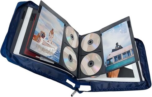 حقيبة تخزين أقراص DVD CD مع صفحات غلاف عنوان عريضة للغاية لقرص الصوت الموسيقي لفيلم Blu Ray (حامل محفظة محمول ومحفظة ورف منظم منزلي لألبوم) - أزرق، 192 وحدة قرص، 96 جيبًا للكتيبات in Kuwait