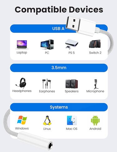 Fidioto USB إلى محول مقبس الصوت، USB إلى 3.5 مم جاك محول الصوت سماعة TRRS 4 أقطاب أنثى، USBA إلى كابل Aux بطاقة صوت ستيريو خارجية لسماعات الرأس، Mac، PS4، الكمبيوتر الشخصي، الكمبيوتر المحمول، أجهزة الكمبيوتر المكتبية in Kuwait