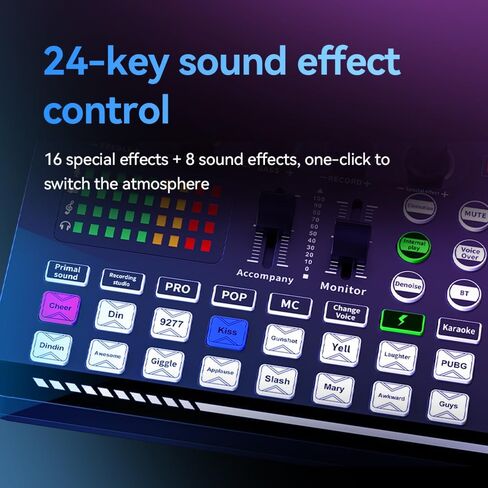 Professional Live Sound Card Audio Mixer with Bluetooth & OTG, Portable DJ Mixer Board with 16 Sound Effects, 4 Voice Changers, 1200mAh Battery for Live Streaming, Podcasting, Gaming in Kuwait