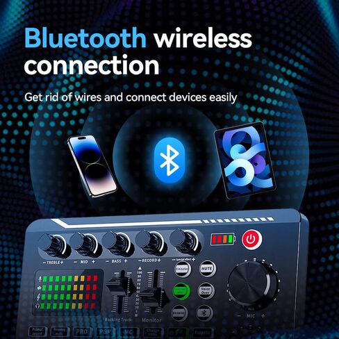 Professional Live Sound Card Audio Mixer with Bluetooth & OTG, Portable DJ Mixer Board with 16 Sound Effects, 4 Voice Changers, 1200mAh Battery for Live Streaming, Podcasting, Gaming in Kuwait