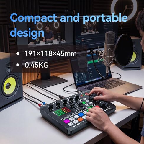 Professional Live Sound Card Audio Mixer with Bluetooth & OTG, Portable DJ Mixer Board with 16 Sound Effects, 4 Voice Changers, 1200mAh Battery for Live Streaming, Podcasting, Gaming in Kuwait