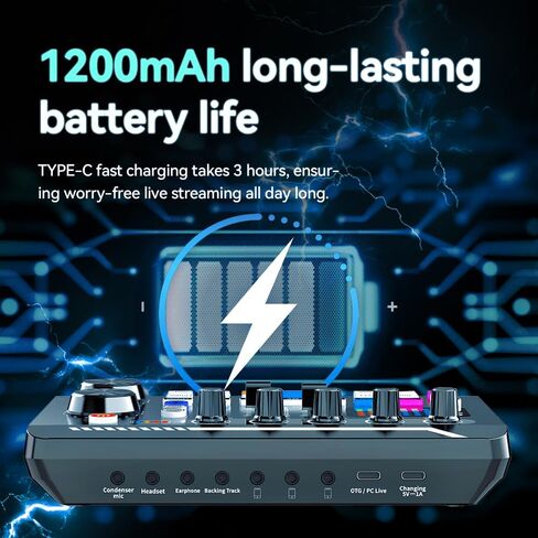 Professional Live Sound Card Audio Mixer with Bluetooth & OTG, Portable DJ Mixer Board with 16 Sound Effects, 4 Voice Changers, 1200mAh Battery for Live Streaming, Podcasting, Gaming in Kuwait