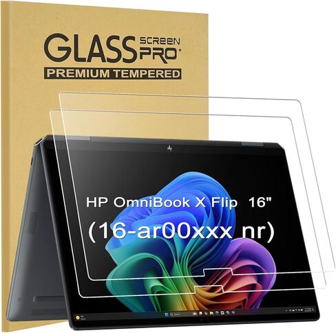 [2-Pack] 9H Hardness Tempered Glass Screen Protector for HP OmniBook X Flip 16″ (16-ar/as0000) & HP OmniBook 7 Flip (16-au0000) 2-in-1 16-lnch Touchscreen Laptop | Anti-Scratch, Bubble-Free, Ultra HD in Kuwait