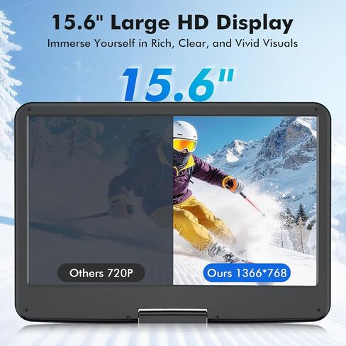 مشغل DVD محمول مقاس 18 بوصة من WONNIE مع شاشة دوارة عالية الدقة مقاس 15.6 بوصة، وبطارية قابلة لإعادة الشحن لمدة 6 ساعات، ومشغل DVD كبير يدعم MP4، وفيديو MKV وUSB/بطاقة SD/تلفزيون مزامنة، ومكبر صوت عالي الحجم، جميع المناطق in Kuwait