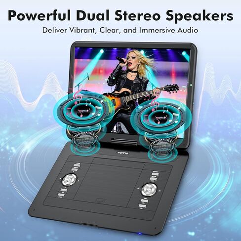 مشغل DVD محمول مقاس 18 بوصة من WONNIE مع شاشة دوارة عالية الدقة مقاس 15.6 بوصة، وبطارية قابلة لإعادة الشحن لمدة 6 ساعات، ومشغل DVD كبير يدعم MP4، وفيديو MKV وUSB/بطاقة SD/تلفزيون مزامنة، ومكبر صوت عالي الحجم، جميع المناطق in Kuwait