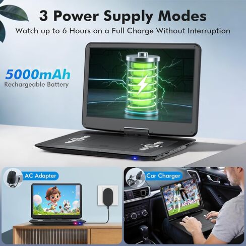 مشغل DVD محمول مقاس 18 بوصة من WONNIE مع شاشة دوارة عالية الدقة مقاس 15.6 بوصة، وبطارية قابلة لإعادة الشحن لمدة 6 ساعات، ومشغل DVD كبير يدعم MP4، وفيديو MKV وUSB/بطاقة SD/تلفزيون مزامنة، ومكبر صوت عالي الحجم، جميع المناطق in Kuwait