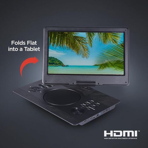 Aiwa - طقم سفر مشغل وسائط محمول مقاس 14 بوصة، ومشغل DVD وCD محمول مع شاشة دوارة، ومكبرات صوت ستيريو مدمجة، ومدخل HDMI، وجهاز تحكم عن بعد، وسماعات الرأس، وحقيبة حمل (أسود) in Kuwait