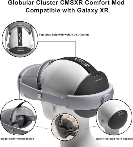 Globular Cluster CMGXR Comfort Mod متوافق مع هاتف Galaxy XR - وسادات ناعمة وموسعة للجبهة/الخلفية مع حزام علوي اختياري، مجموعة وسادات بديلة مقاومة للعرق وقابلة للتنفس in Kuwait