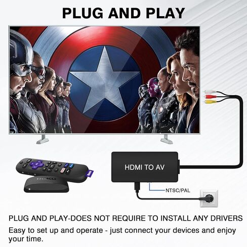 محول HDMI إلى RCA، محول HDMI إلى AV 3RCA CVBs مركب محول صوت الفيديو للتلفزيون القديم المتوافق مع PAL/NTSC لـ Roku، Android TV Box، DVD إلخ in Kuwait