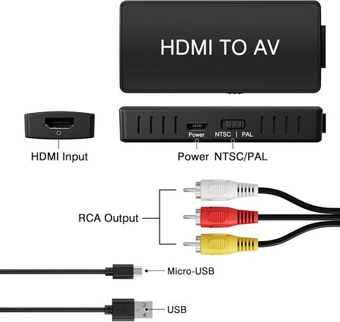 محول HDMI إلى RCA، محول HDMI إلى AV 3RCA CVBs مركب محول صوت الفيديو للتلفزيون القديم المتوافق مع PAL/NTSC لـ Roku، Android TV Box، DVD إلخ in Kuwait