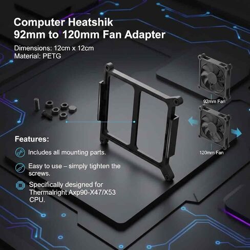 محول تحويل مروحة 92 مم إلى 120 مم لمبرد وحدة المعالجة المركزية Thermalright Axp90-X47/X53، لمشتت حرارة 90 × 98 مم، تعزيز أداء تبريد وحدة المعالجة المركزية، تقليل الاختناق الحراري، سهولة التركيب in Kuwait