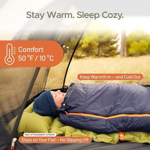 DuraHike Lightweight Camping Sleeping Bag for Adults — Roomy Rectangular Comfort, Secure Pad Attachment, Compact & Packable, 10°C / 50°F Comfort in Saudi Arabia