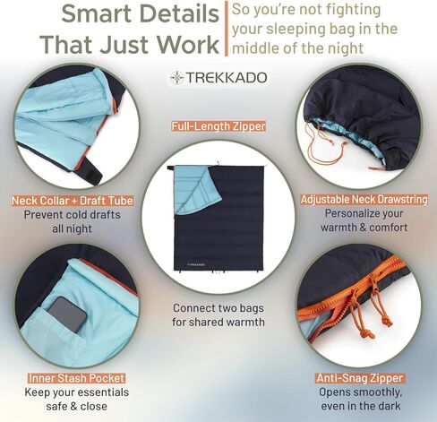 DuraHike Lightweight Camping Sleeping Bag for Adults — Roomy Rectangular Comfort, Secure Pad Attachment, Compact & Packable, 10°C / 50°F Comfort in Saudi Arabia