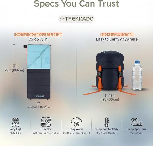 DuraHike Lightweight Camping Sleeping Bag for Adults — Roomy Rectangular Comfort, Secure Pad Attachment, Compact & Packable, 10°C / 50°F Comfort in Saudi Arabia