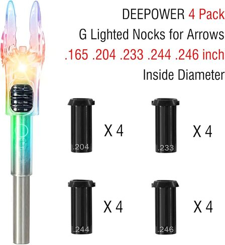 DEEPOWER 4/9 PCS G مضاءة Nocks للسهام .165 .204 .233 .244 .246 بوصة القطر الداخلي مع البطانات X، H، S، GT LED مضاءة Nock ومفتاح تشغيل / إيقاف لصيد Archrey و (4 قطع / ستروب) in Kuwait