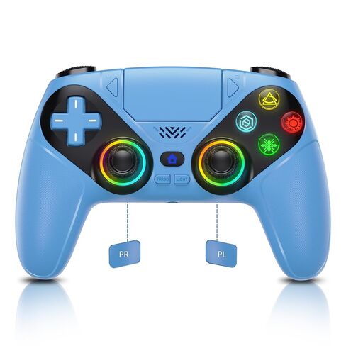 Dinosoo RGB Wireless Controller for PS5/PC/Mobile – Bluetooth Gamepad with Turbo, Macro, Dual Vibration, 6-Axis Gyro, 3.5mm Audio Jack, Built-in Speaker, 1000mAh Battery (Black) in Kuwait