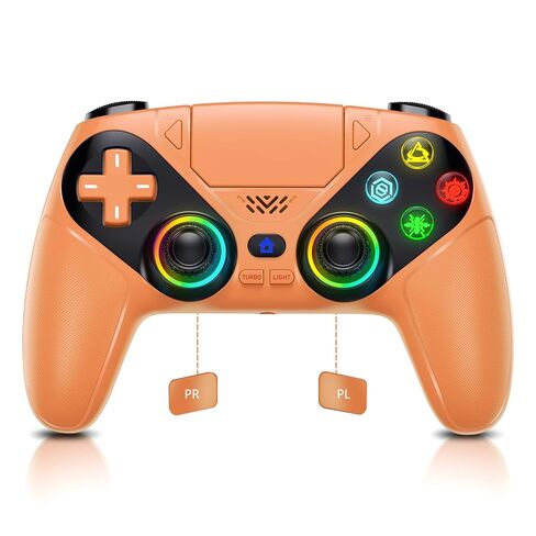 Dinosoo RGB Wireless Controller for PS5/PC/Mobile – Bluetooth Gamepad with Turbo, Macro, Dual Vibration, 6-Axis Gyro, 3.5mm Audio Jack, Built-in Speaker, 1000mAh Battery (Black) in Kuwait