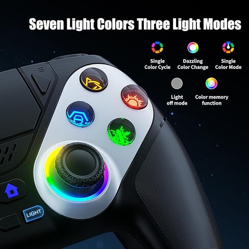 Dinosoo RGB Wireless Controller for PS5/PC/Mobile – Bluetooth Gamepad with Turbo, Macro, Dual Vibration, 6-Axis Gyro, 3.5mm Audio Jack, Built-in Speaker, 1000mAh Battery (Black) in Kuwait