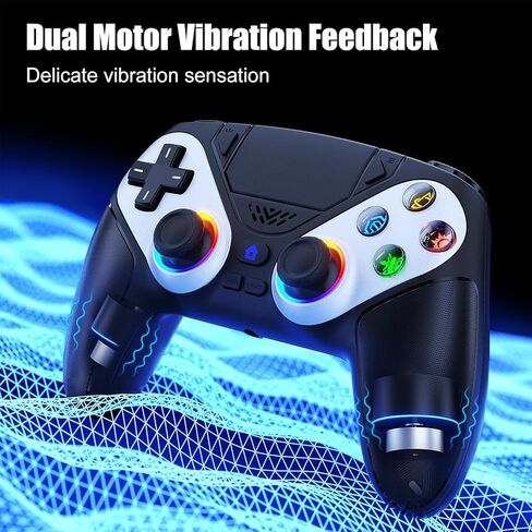 Dinosoo RGB Wireless Controller for PS5/PC/Mobile – Bluetooth Gamepad with Turbo, Macro, Dual Vibration, 6-Axis Gyro, 3.5mm Audio Jack, Built-in Speaker, 1000mAh Battery (Black) in Kuwait