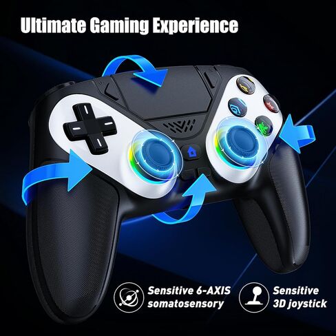 Dinosoo RGB Wireless Controller for PS5/PC/Mobile – Bluetooth Gamepad with Turbo, Macro, Dual Vibration, 6-Axis Gyro, 3.5mm Audio Jack, Built-in Speaker, 1000mAh Battery (Black) in Kuwait