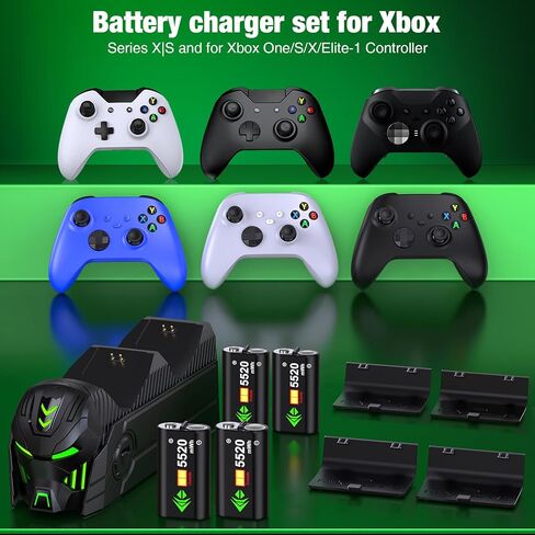 محطة شحن متوافقة مع وحدات تحكم Xbox مع حزمة بطارية قابلة لإعادة الشحن بقدرة 4 × 5520 ميجاوات في الساعة لجهاز التحكم X1/X-Series X - أسود in Kuwait