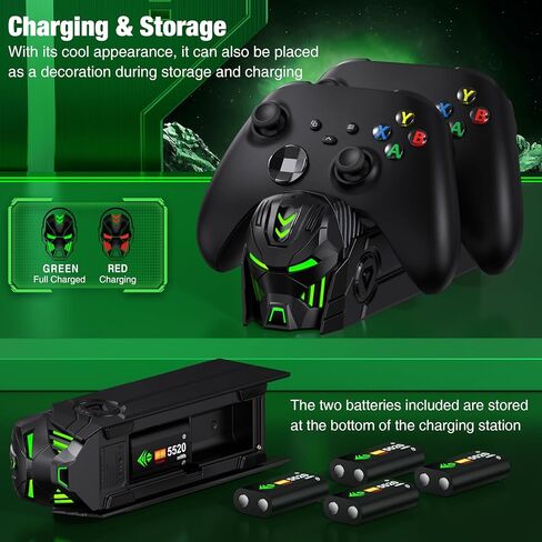 محطة شحن متوافقة مع وحدات تحكم Xbox مع حزمة بطارية قابلة لإعادة الشحن بقدرة 4 × 5520 ميجاوات في الساعة لجهاز التحكم X1/X-Series X - أسود in Kuwait