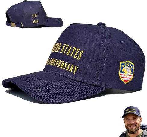 U.S. 250th Anniversary Patriotic Baseball Cap 1776–2026, Embroidered Navy Blue USA Hat, Adjustable Cotton Blend Baseball Hat for Men Women in Saudi Arabia
