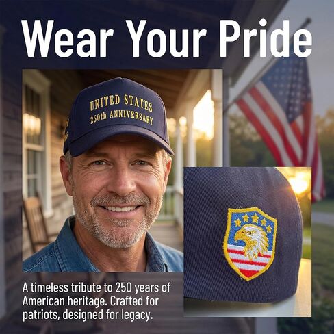 U.S. 250th Anniversary Patriotic Baseball Cap 1776–2026, Embroidered Navy Blue USA Hat, Adjustable Cotton Blend Baseball Hat for Men Women in Saudi Arabia