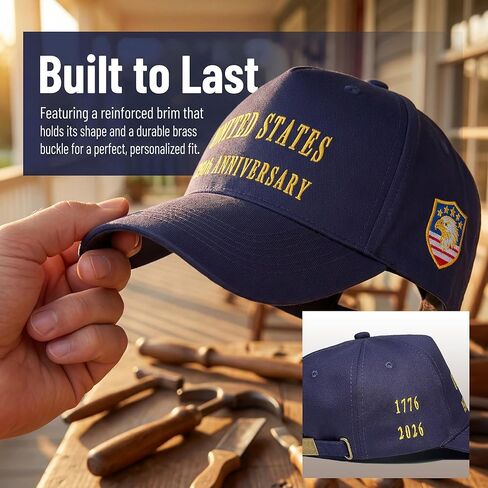 U.S. 250th Anniversary Patriotic Baseball Cap 1776–2026, Embroidered Navy Blue USA Hat, Adjustable Cotton Blend Baseball Hat for Men Women in Saudi Arabia