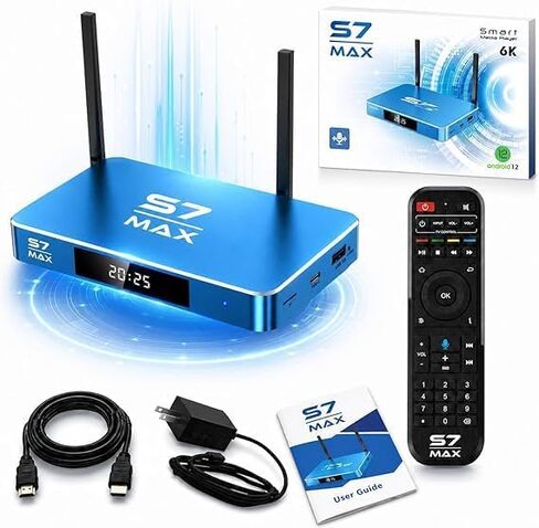 مشغل Super SPRBX S7 Max Smart 6K UHD مع جهاز التحكم الصوتي ووظيفة التشغيل لمدة 7 أيام، حافظة زرقاء in Kuwait
