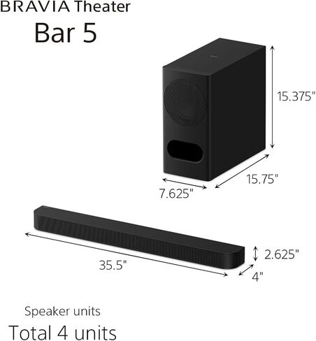 Sony BRAVIA Theatre Bar 5، مكبر صوت مسرح منزلي 3.1 قناة للتلفزيون مع مضخم صوت لاسلكي قوي، صوت محيطي من Dolby Atmos® & DTS:X®، بلوتوث، HT-B500، موديل 2026 in Saudi Arabia