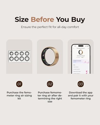 femometer Ring Air | Ultra-Thin Smart Ring | Sleep/Heart Rate/SpO2/Stress | Women's Health & Fertility Tracker with BBT Technology | Hot Flash Monitoring | Free Subscription - Size7 in Kuwait